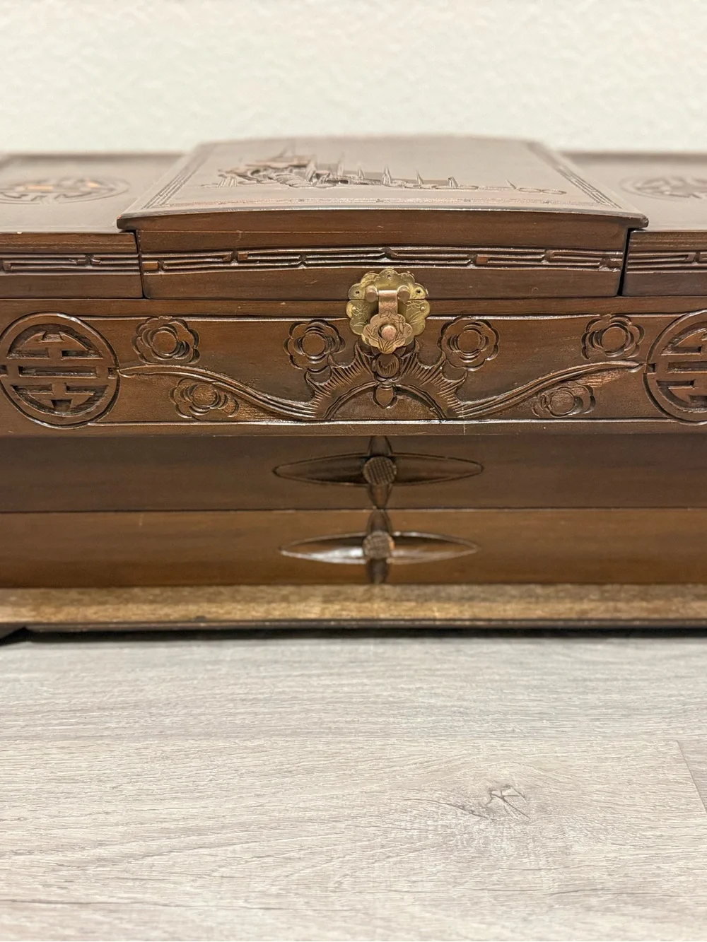 Decorative Blue Fabric-Lined Jewelry Box with Mirror - Brand Unspecified